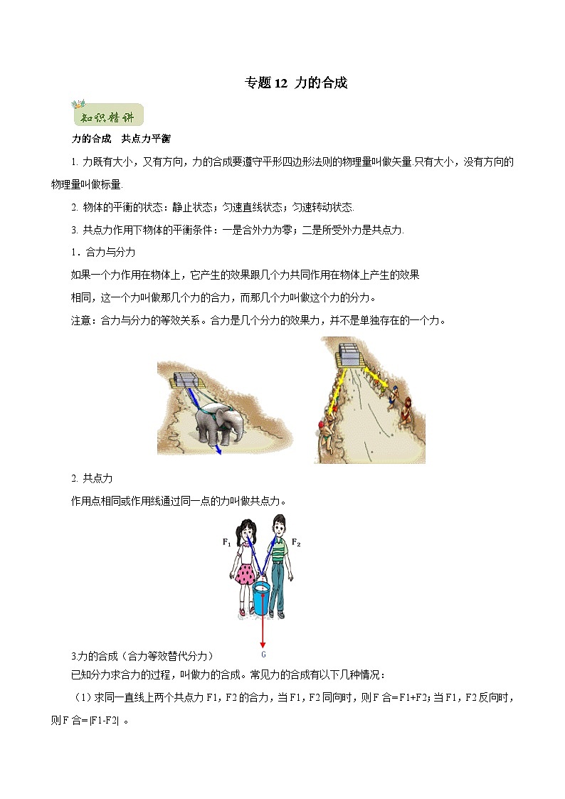初升高物理衔接讲义    12 力的合成（教师版+学生版）01