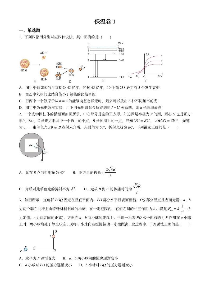 物理-【Top5强校】湖南省长郡中学2024届高三下学期6月保温测试试题和答案01