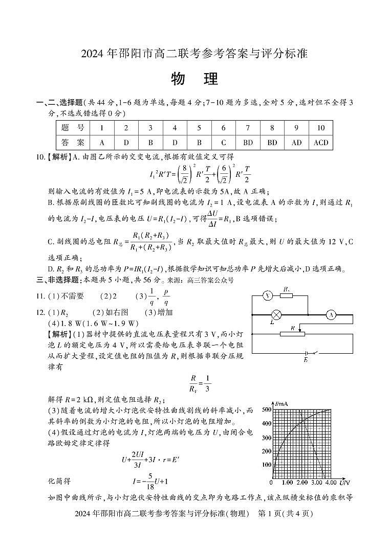 湖南省邵阳市邵东市2023-2024学年高二下学期7月期末联考物理试题01