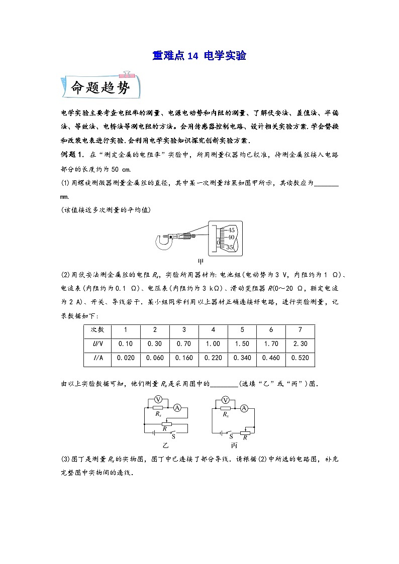 高考物理【热点·重点·难点】专练(全国通用)重难点14电学实验(原卷版+解析)第1页