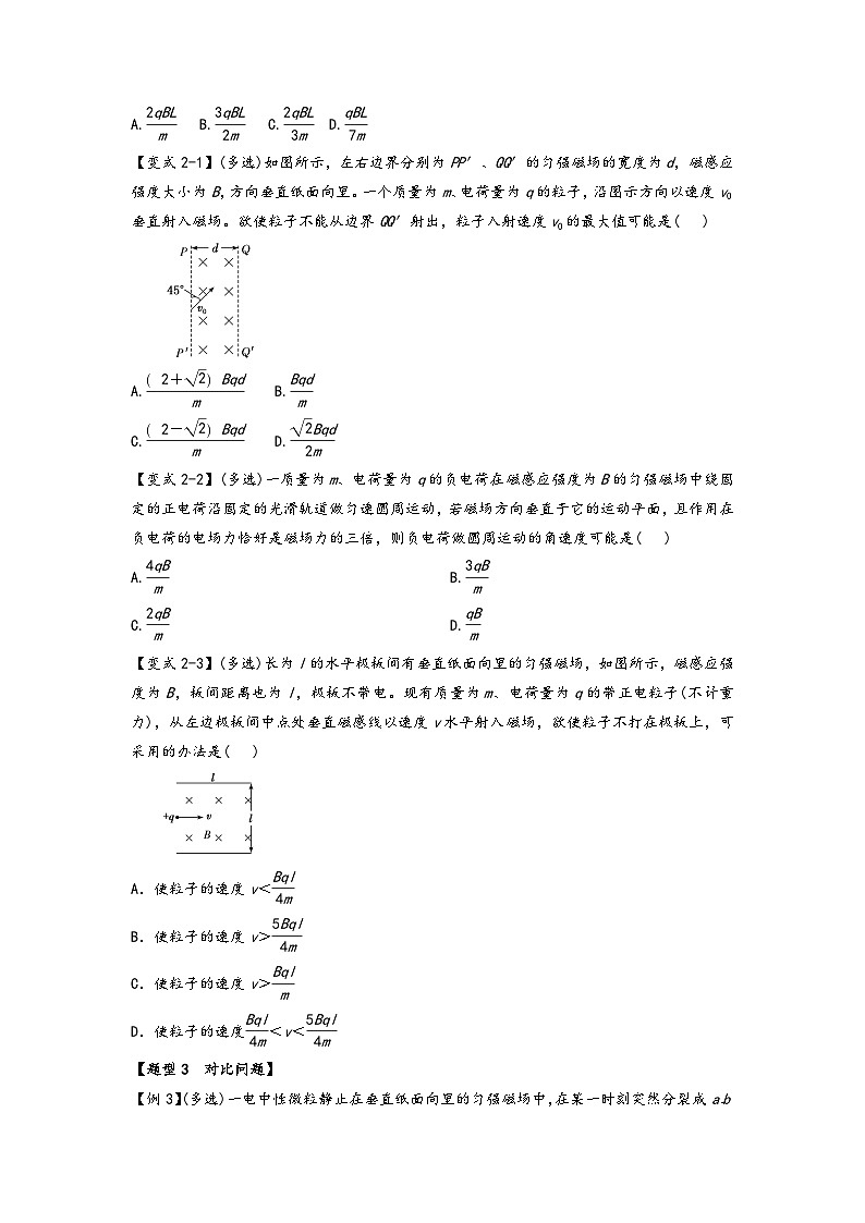 高二物理专题特训(人教版2019选择性必修第二册)专题1.6带电粒子在匀强磁场中的运动的各种问题(原卷版+解析)第3页