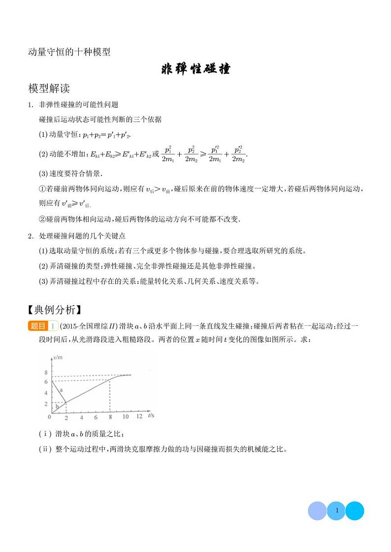 非弹性碰撞模型-动量守恒的十种模型-高考物理专题01