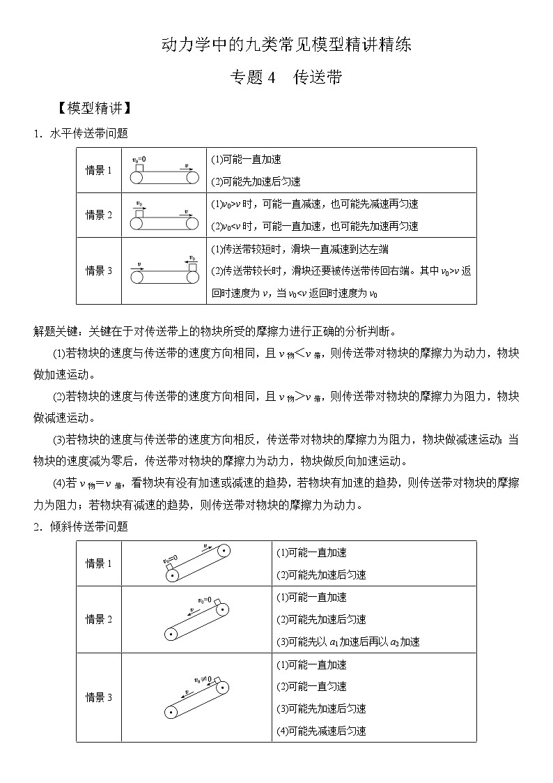 专题4 传送带(学生版)--2025版动力学中的九类常见模型精讲精练讲义第1页