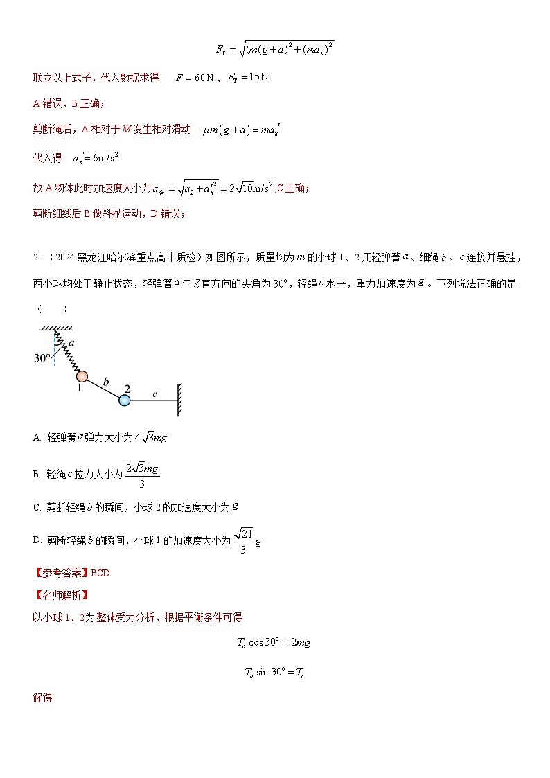 专题8 瞬时性问题(教师版)--2025版动力学中的九类常见模型精讲精练讲义第3页