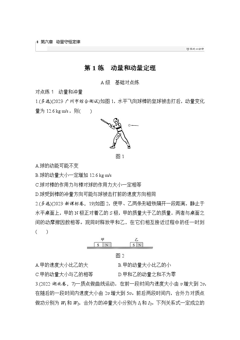 2025年高考物理二轮复习第六章　动量守恒定律 第一讲　动量和动量定理课件+讲义（教师+学生）+跟踪练习01