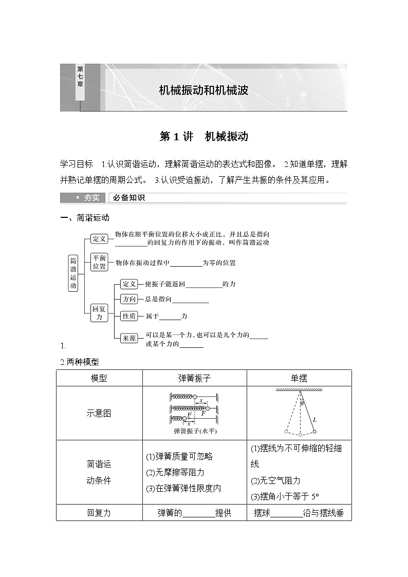 2025年高考物理二轮复习第七章　机械振动和机械波 第一讲　机械振动课件+讲义（教师+学生）+跟踪练习01