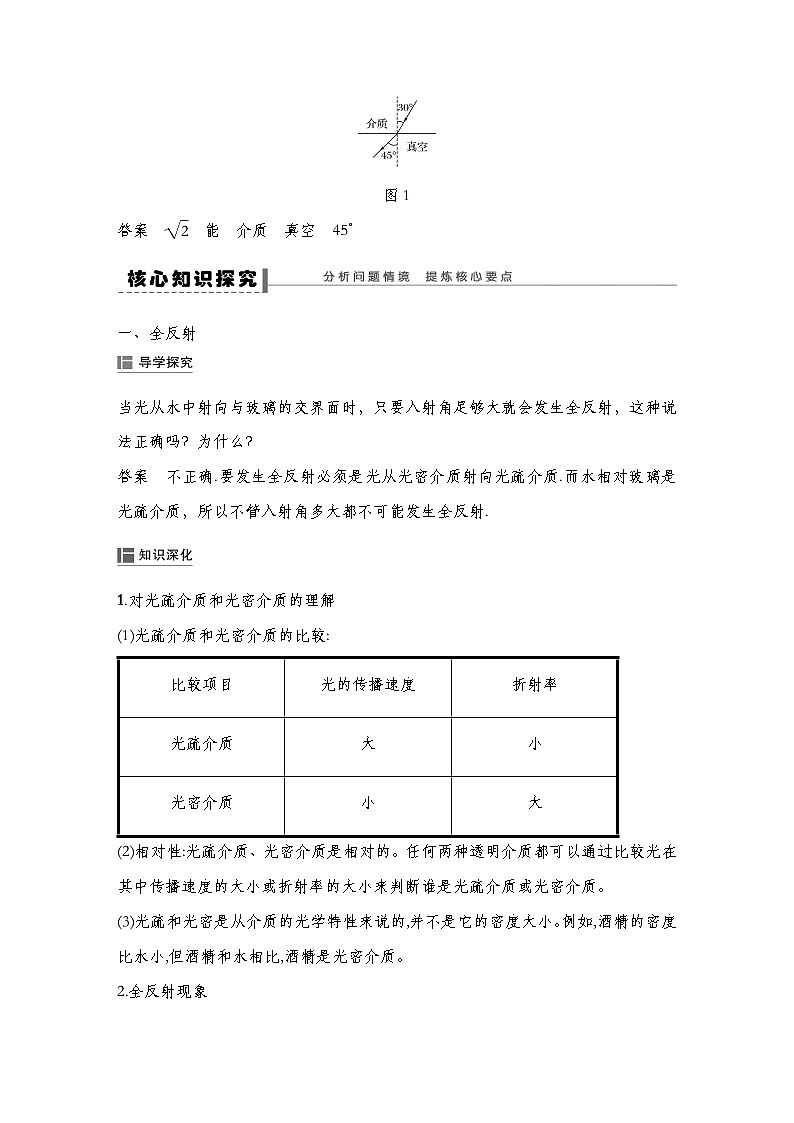 人教版2019选择性必修第一册 新教材同步  第四章  2　全反射导学案（教师版+学生版）03