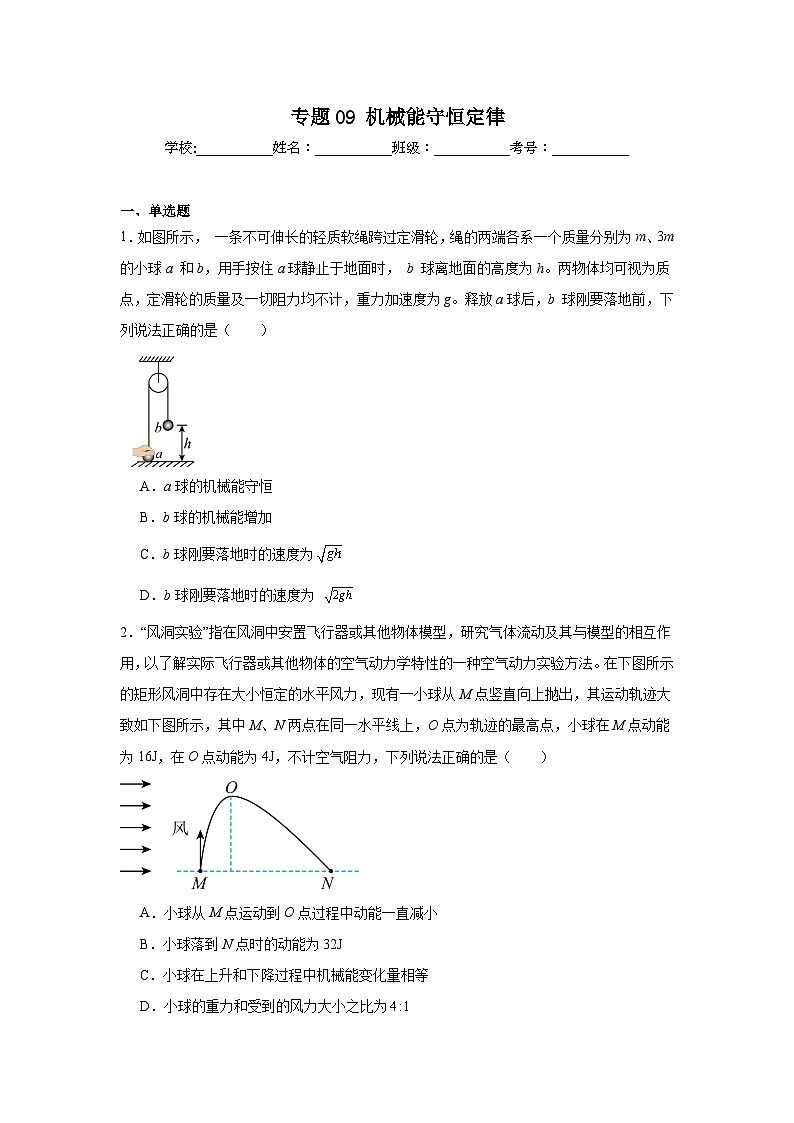 高中物理高一下阶段复习专题09机械能守恒定律含解析答案01