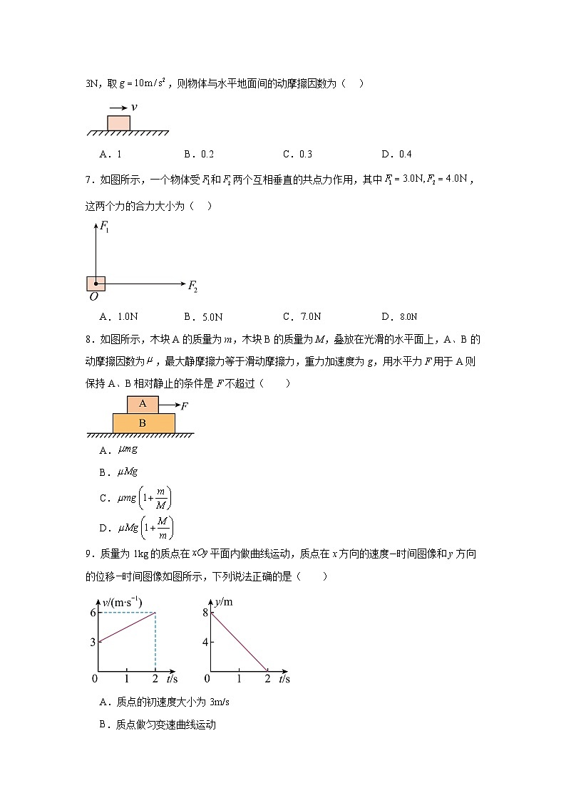 高中物理山东省2023年冬季普通高中学业水平合格考试 (1)模拟试题含解析答案第3页