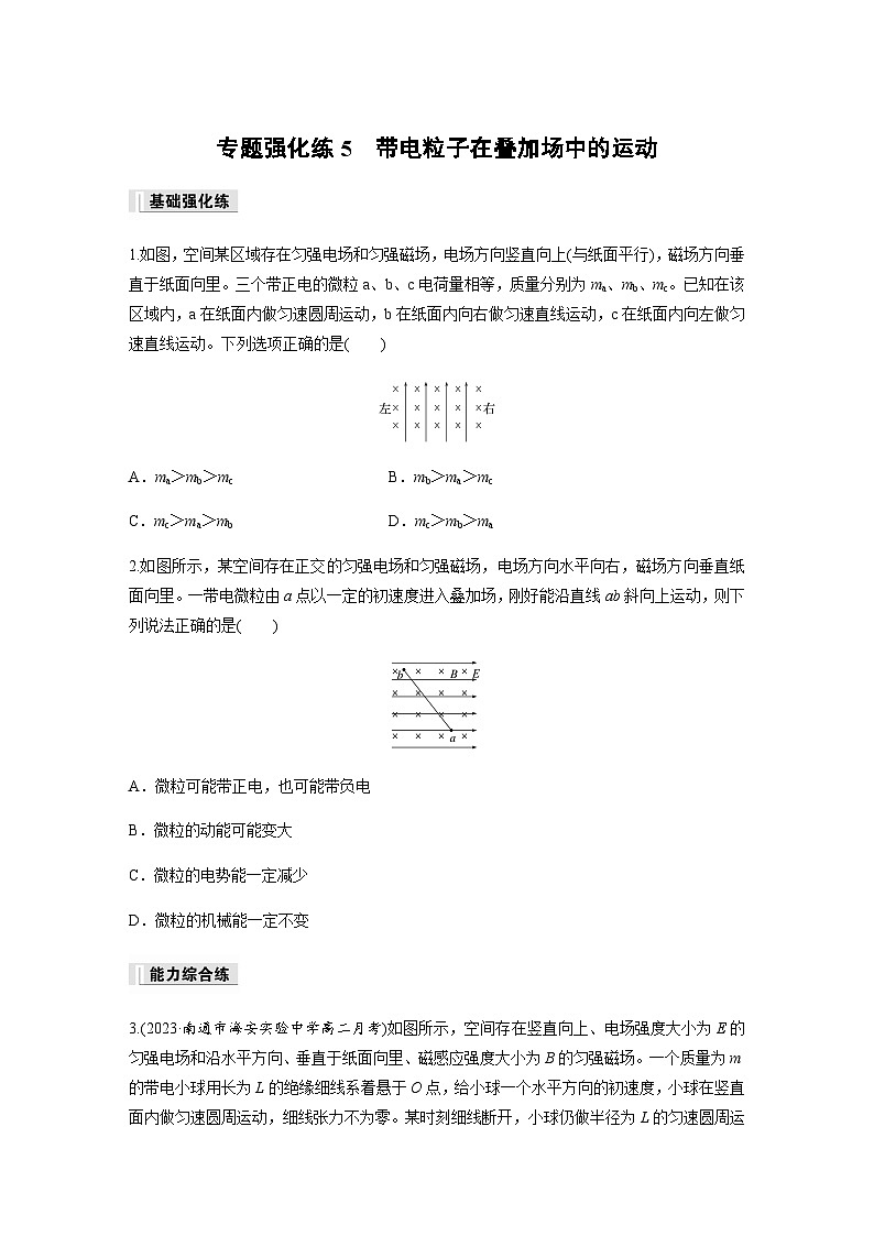 第一章 安培力与洛伦兹力 专题强化练5　带电粒子在叠加场中的运动（含解析）-2024春高中物理选择性必修2（人教版）第1页