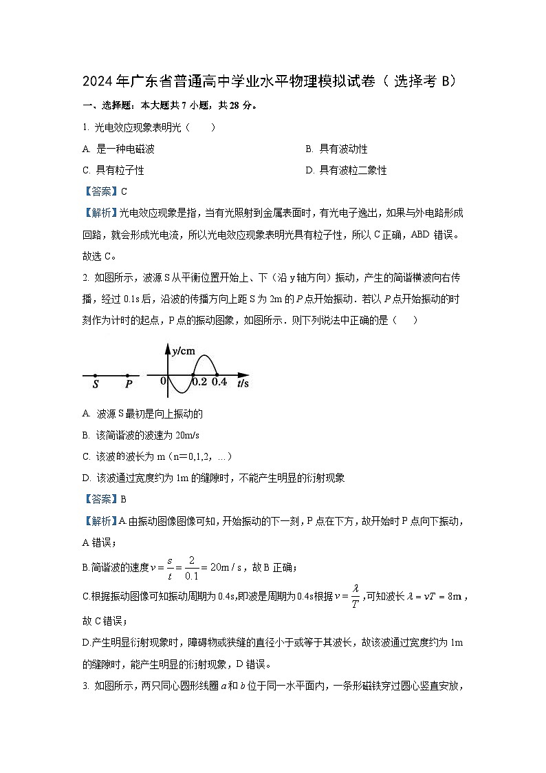[物理]2024年广东省普通高中学业水平模拟试卷(选择考B)(解析版)01