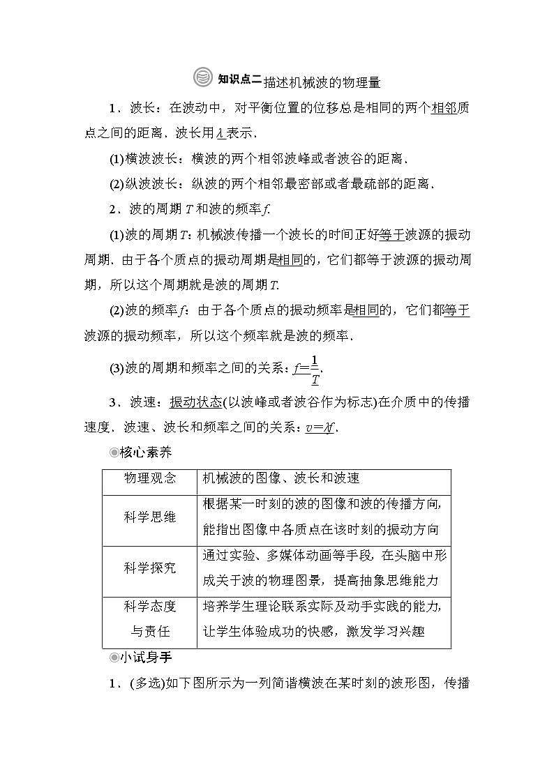 粤教版高中物理选择性必修第一册第3章机械波第2节机械波的描述学案02