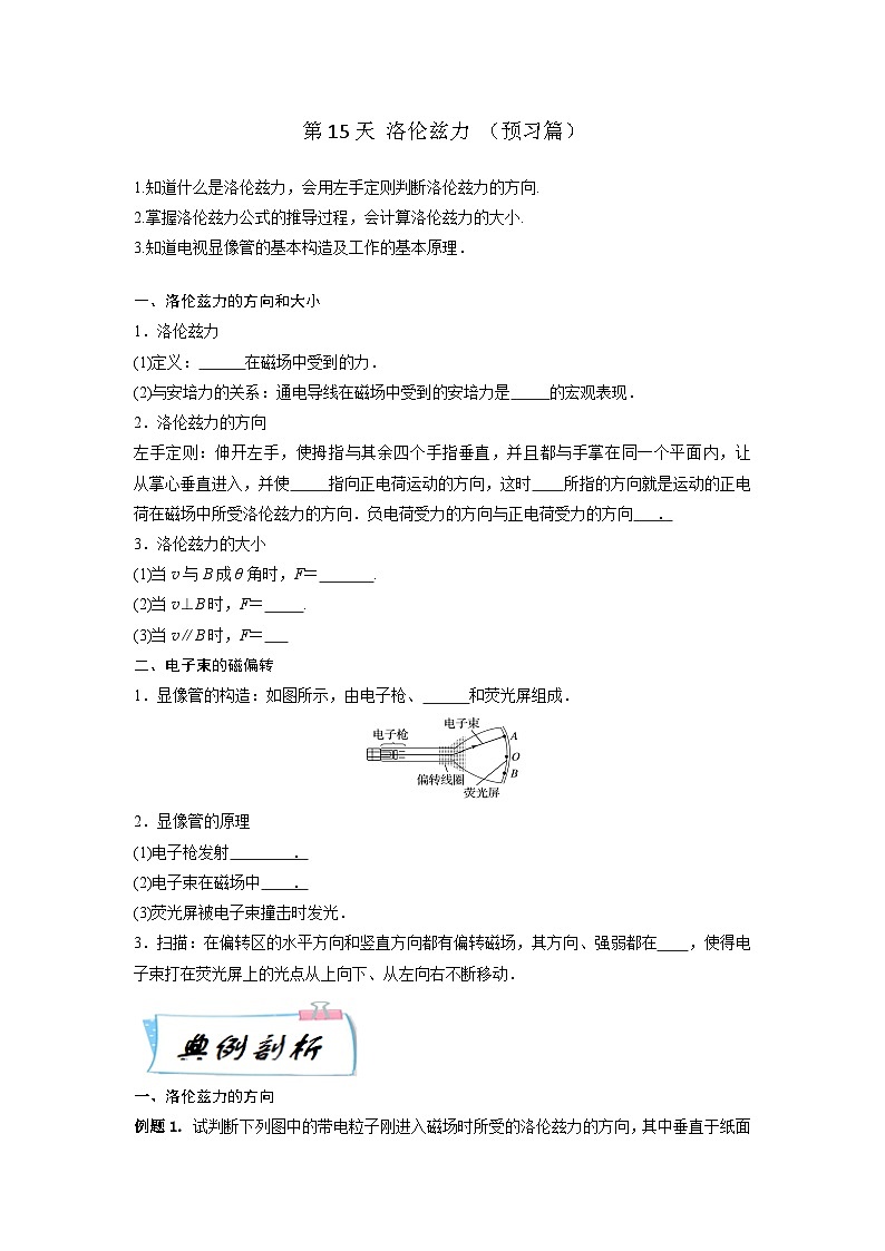 高二物理寒假精品课(人教版2019)第15天洛伦兹力(原卷版+解析)01