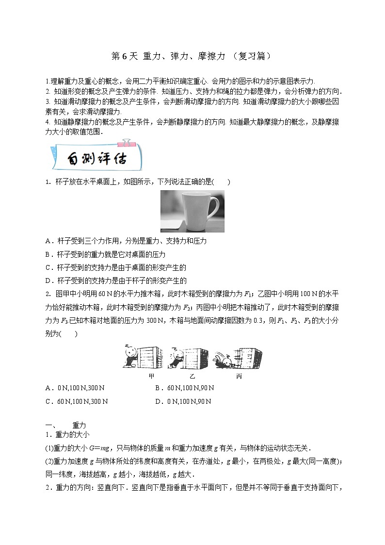 【寒假自学课】高一物理寒假精品课(人教版2019)第6天重力、弹力、摩擦力(原卷版+解析)01