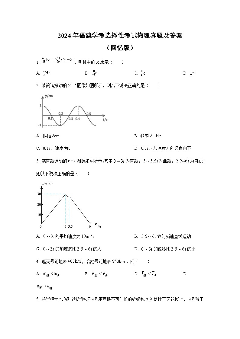 2024年福建学考选择性考试物理真题及答案01