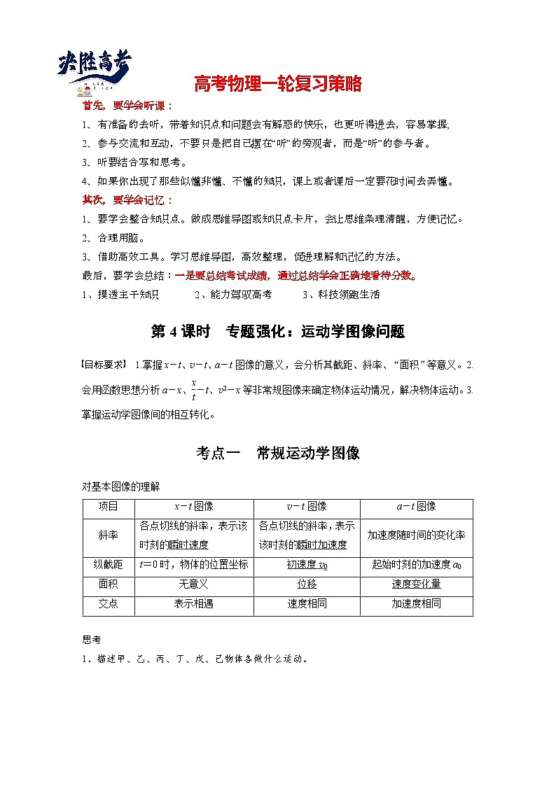 第一章　第4课时　专题强化：运动学图像问题（教师版）第1页