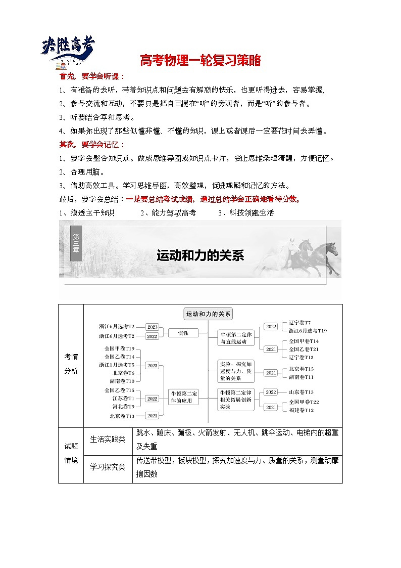 2025年高考物理大一轮复习第三章　第一课时　牛顿第一定律　牛顿第二定律（课件+讲义+练习）01