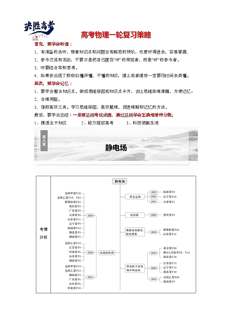 2025年高考物理大一轮复习第九章　第一课时　静电场中力的性质（课件+讲义+练习）01