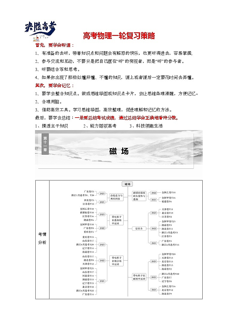2025年高考物理大一轮复习第十一章　第一课时　磁场的描述　安培力（课件+讲义+练习）01