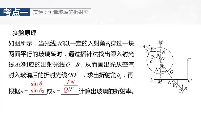 第十四章　第3课时　实验十七：测量玻璃的折射率　实验十八：用双缝干涉测量光的波长第7页