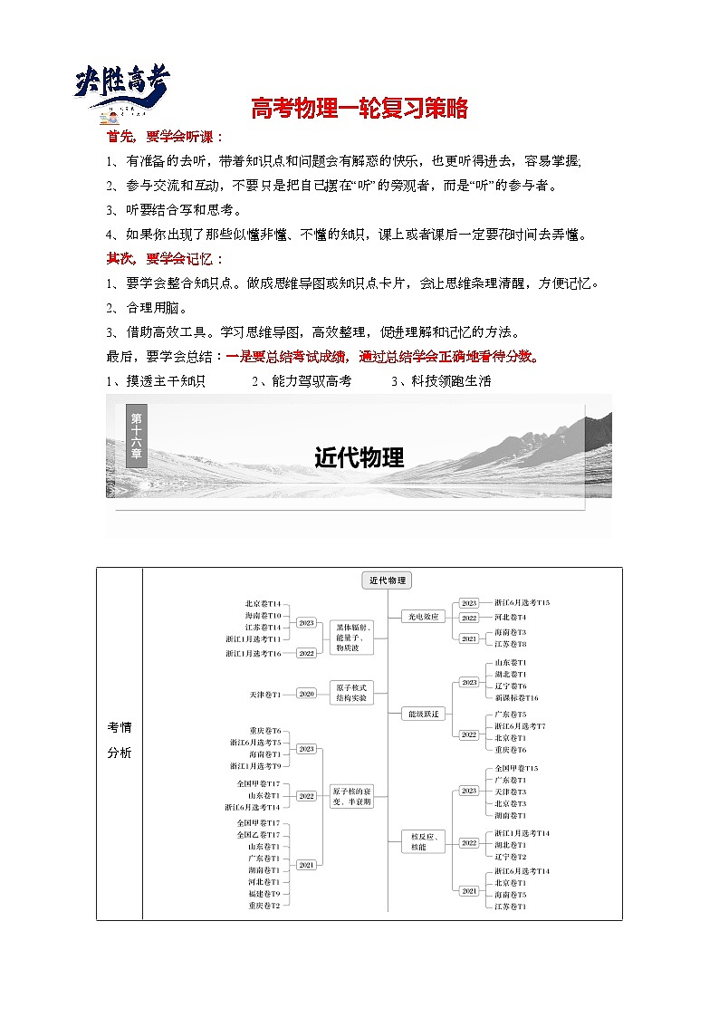 2025年高考物理大一轮复习第十六章　第一课时　能量量子化　光电效应（课件+讲义+练习）01