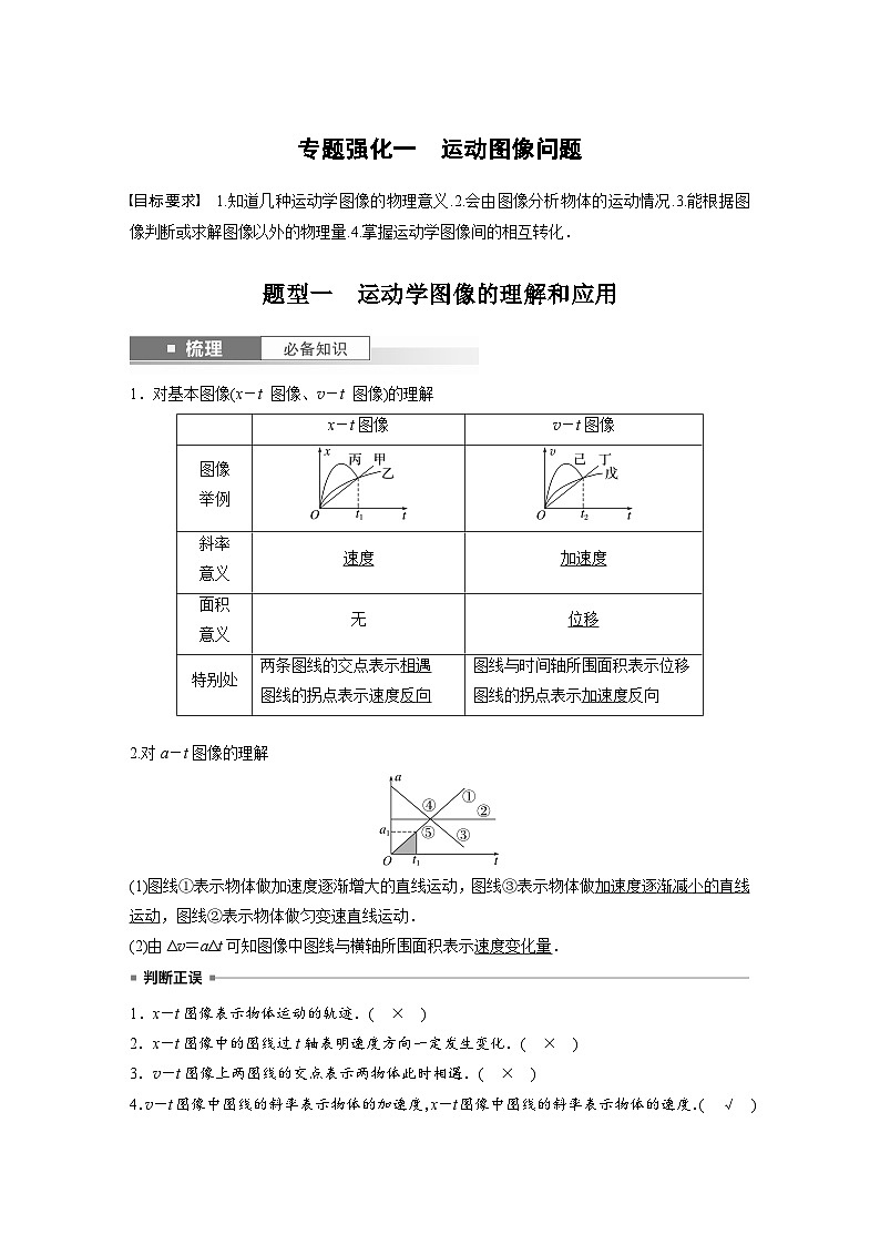 2025年高考物理一轮复习讲义（新人教版） 第1章 专题强化1　运动图像问题01