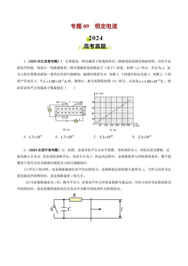专题09 恒定电流-2024年高考真题和模拟题物理分类汇编01