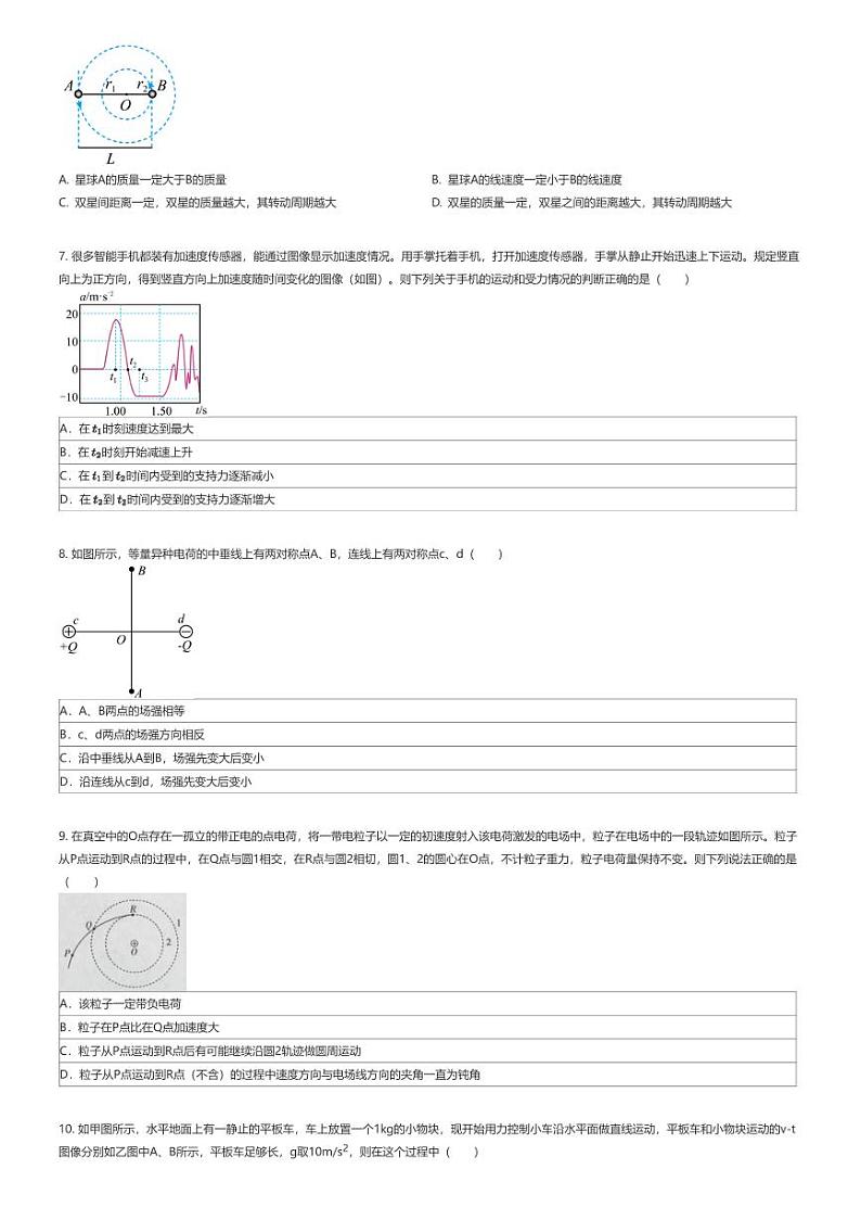 [物理]2023_2024学年6月云南昆明五华区云南省昆明市第一中学高一下学期月考物理试卷(西山学校)(原题版+解析版)02