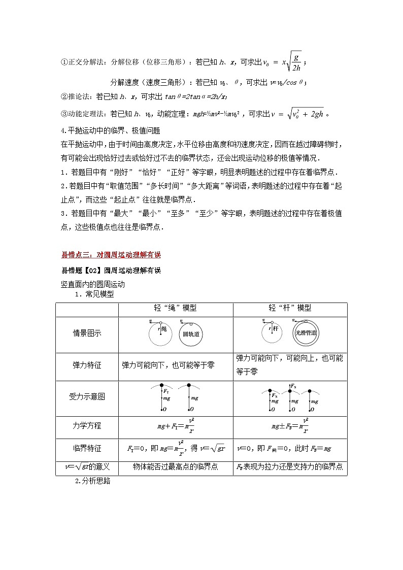 新高考专用备战2024年高考物理易错题精选易错点04曲线运动3大陷阱学生版第3页