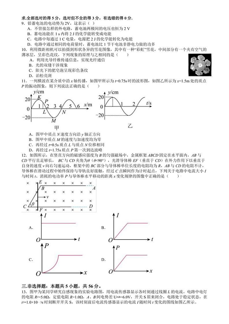 [物理][期末]湖南省常德市第一中学2023～2024学年高二下学期期末考试物理试题(有答案)03
