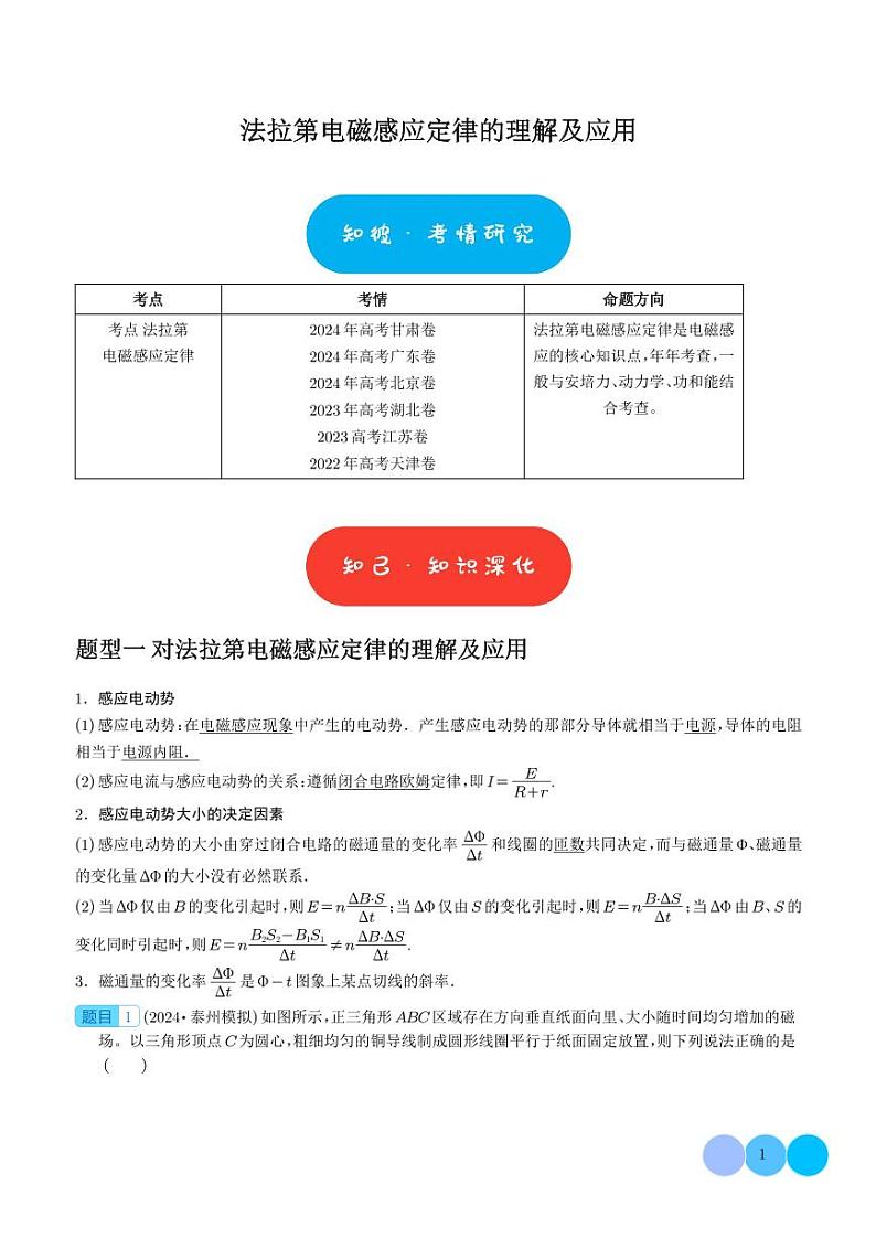 法拉第电磁感应定律的理解及应用（解析版）第1页
