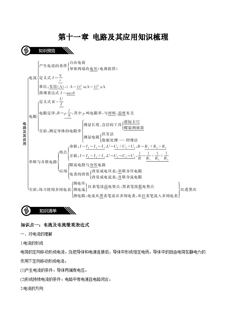 第十一章 电路及其应用知识梳理（原卷版）第1页