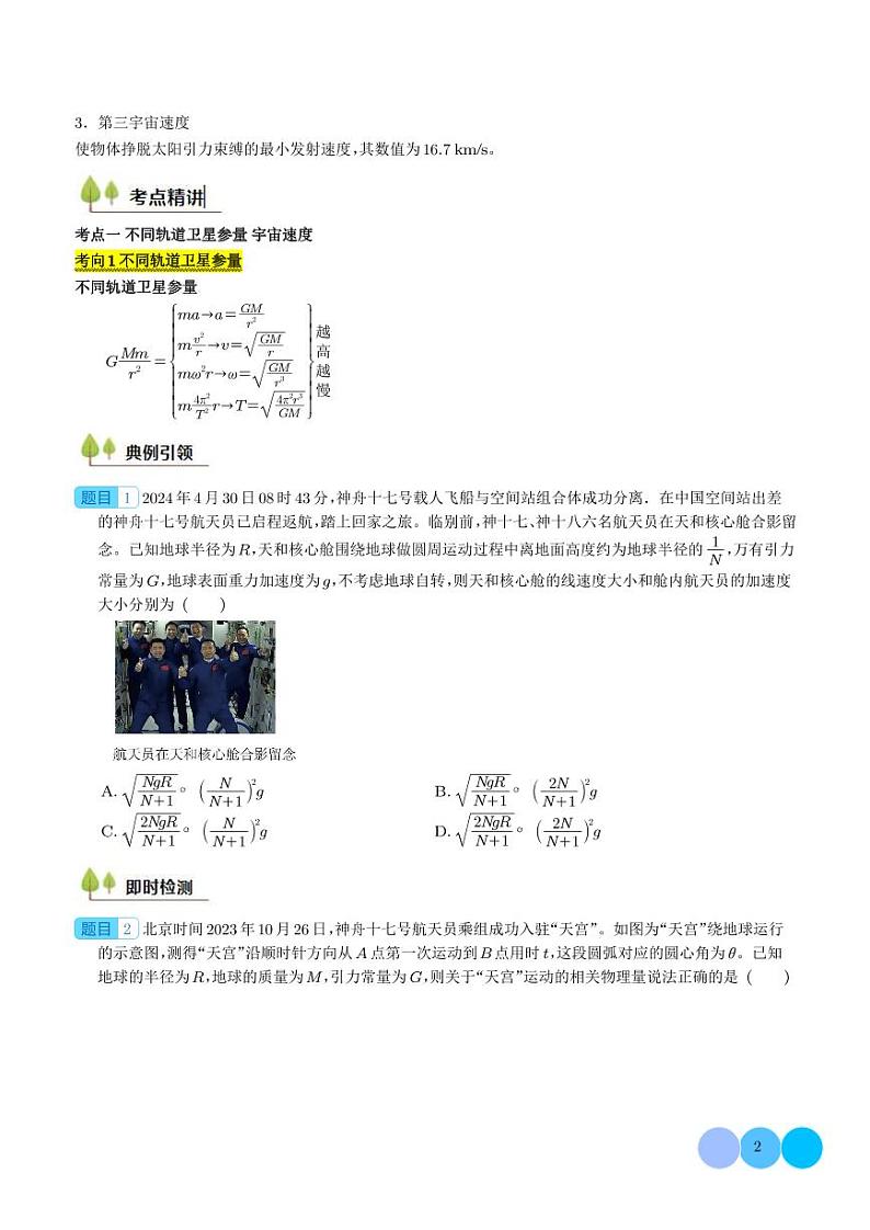 人造卫星+宇宙速度--2025届新高考物理专题02