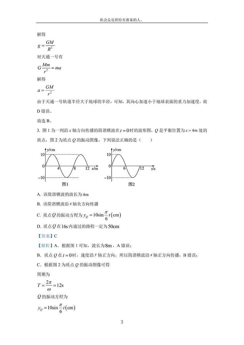 [物理]山西省天一大联考2023_2024学年高三下学期考前模拟考试试题(解析版)03