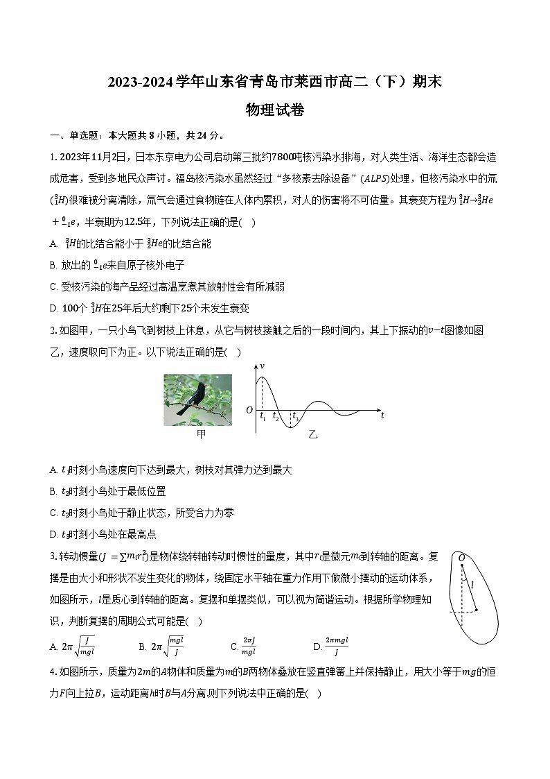 2023-2024学年山东省青岛市莱西市高二（下）期末物理试卷（含答案）01
