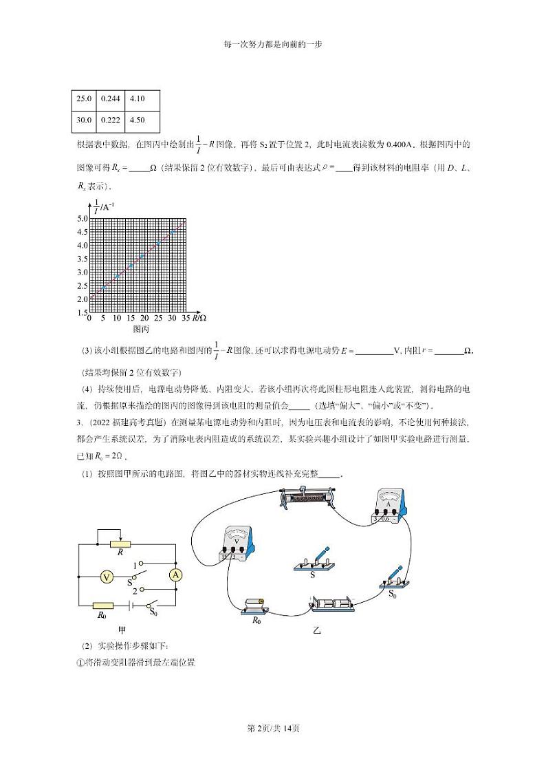 [物理]2022～2024全国高考真题物理真题分类汇编：电源电动势和内阻的测量02