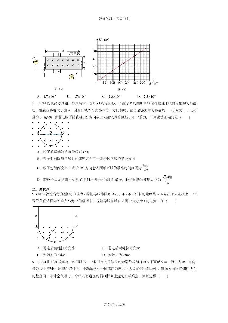 [物理]2024全国高考真题物理真题分类汇编：安培力与洛伦兹力章节综合第2页
