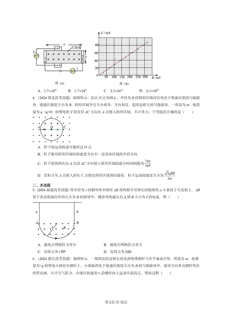 [物理]2024全国高考真题物理真题分类汇编：安培力与洛伦兹力章节综合第2页