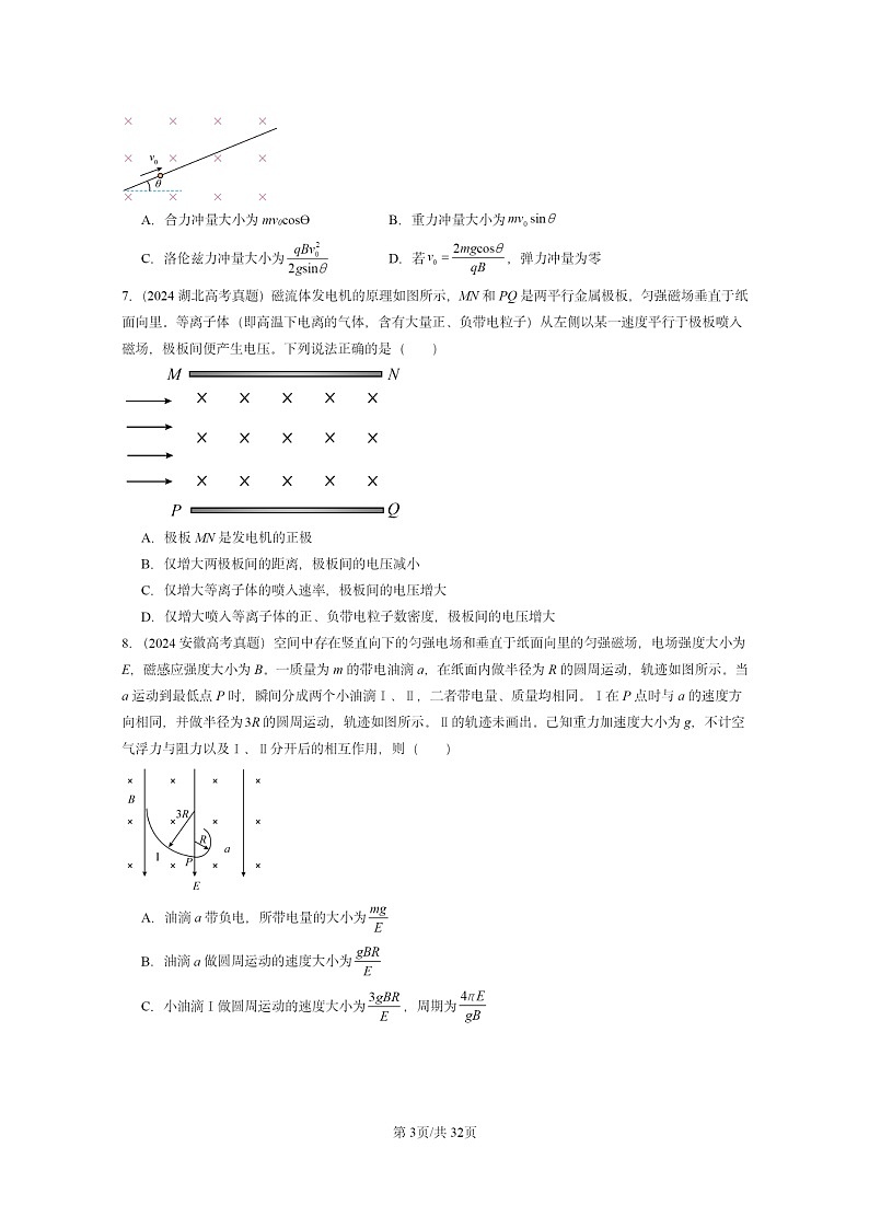 [物理]2024全国高考真题物理真题分类汇编：安培力与洛伦兹力章节综合第3页