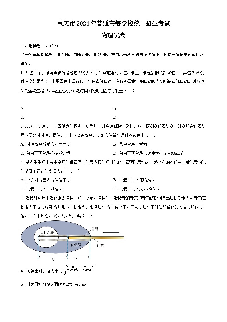 2024年新高考重庆卷物理高考真题解析（原卷+解析）01