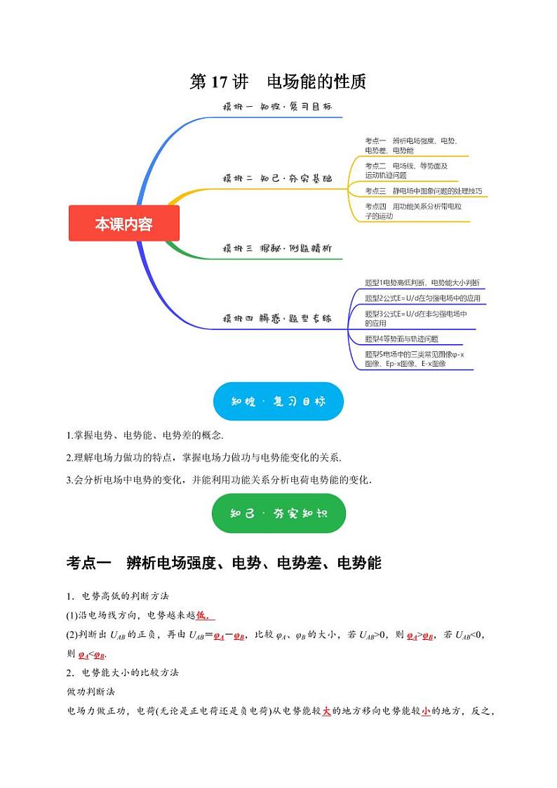 第17讲　电场能的性质（含答案） 2025届高考物理一轮复习考点精讲精练（全国通用）01