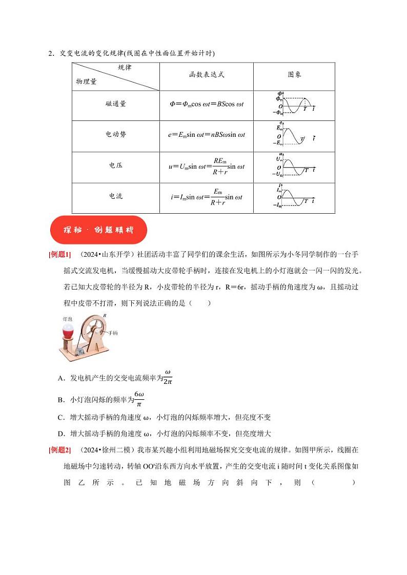 第25讲　交变电流的产生和描述（学生版） 2025届高考物理一轮复习考点精讲精练（全国通用）第2页