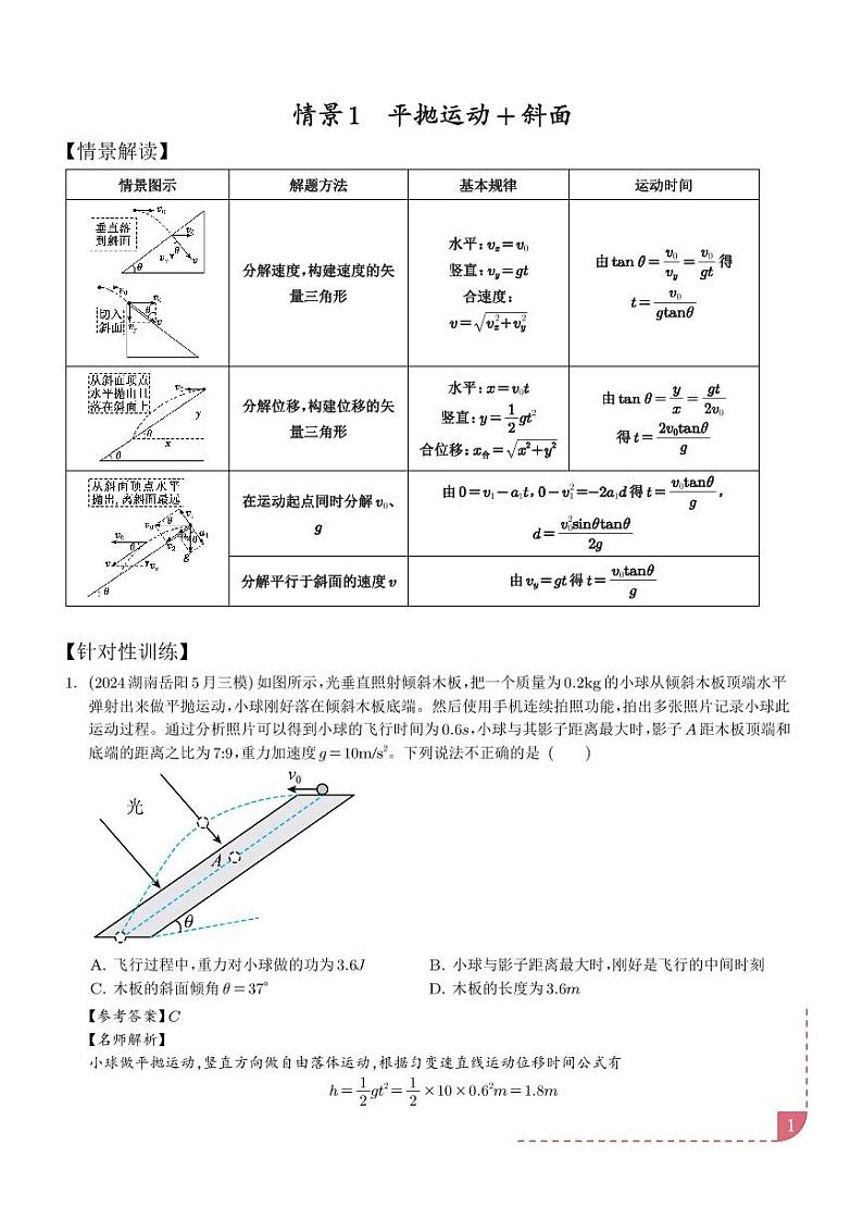 2025新高考物理抛体运动的9种情景解读+训练（解析版）第2页
