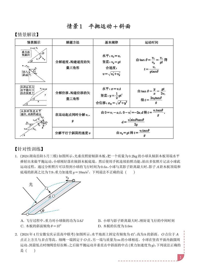 2025新高考物理抛体运动的9种情景解读+训练（学生版）第2页