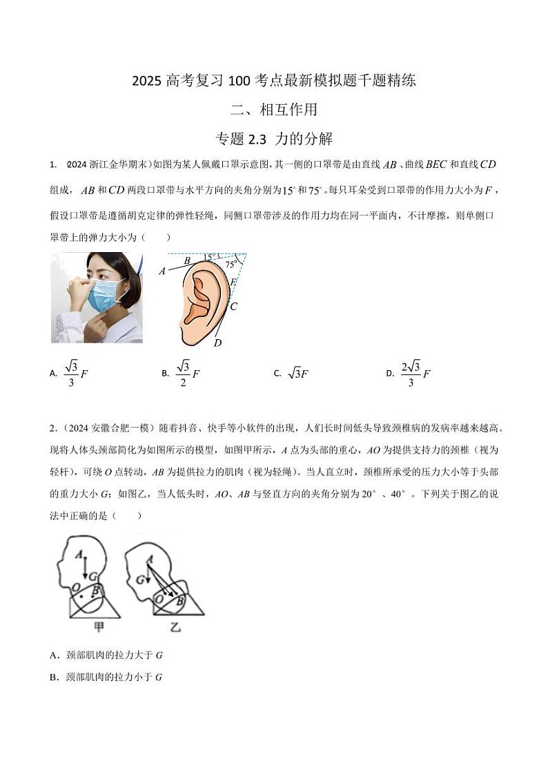 2.4力的分解（学生版） 2025年高考物理100考点千题精练（新高考通用）第1页