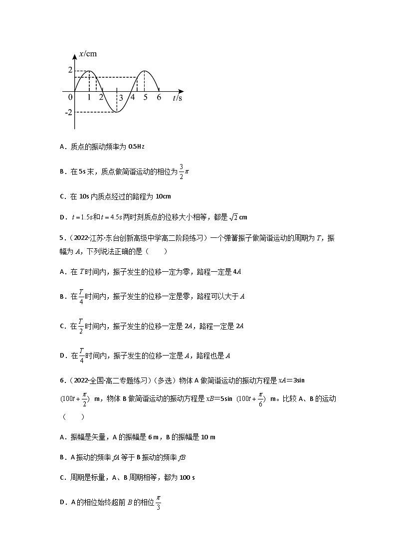 人教版（2019）高中物理选择性必修第一册 2.2《简谐运动的描述》练习（原卷+解析卷）02