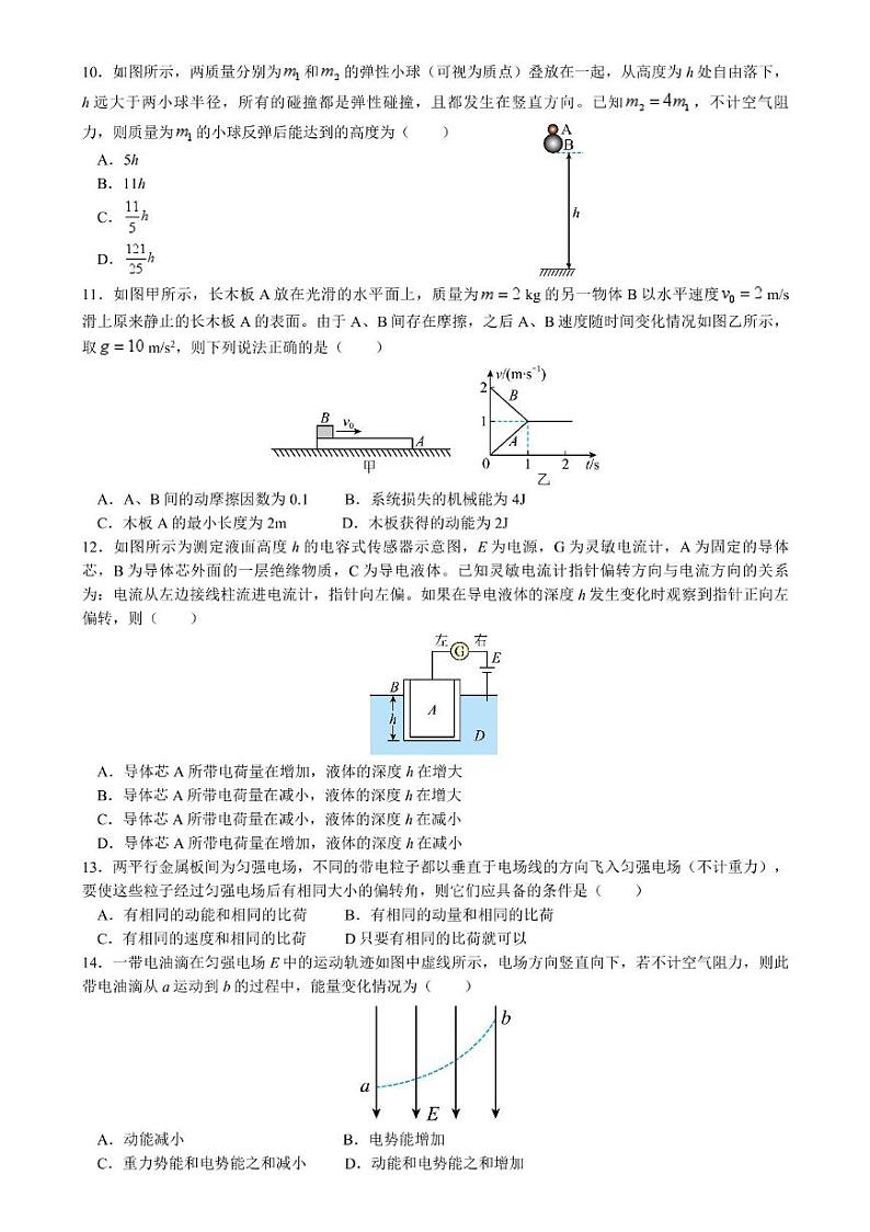 北京市北京师范大学第二附属中学2024-2025学年高三上学期开学考试物理试题03