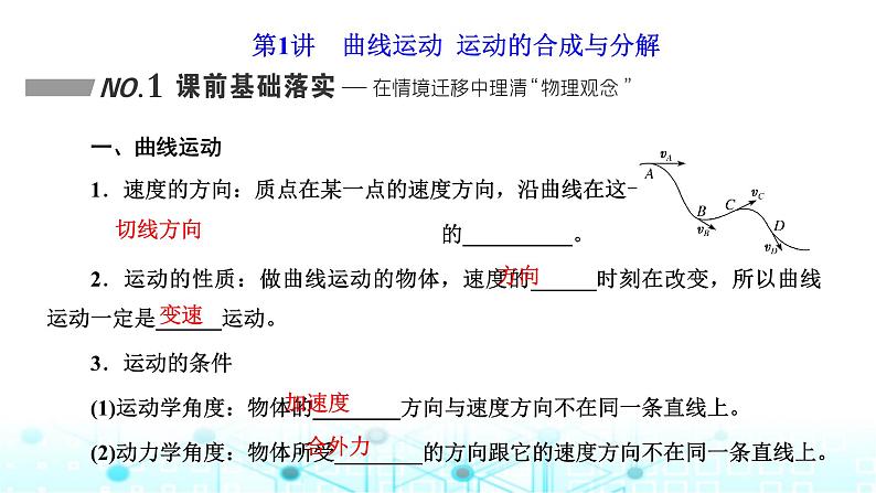 高考物理一轮复习必修第二册第四章曲线运动万有引力与航天第一讲曲线运动运动的合成与分解课件第2页