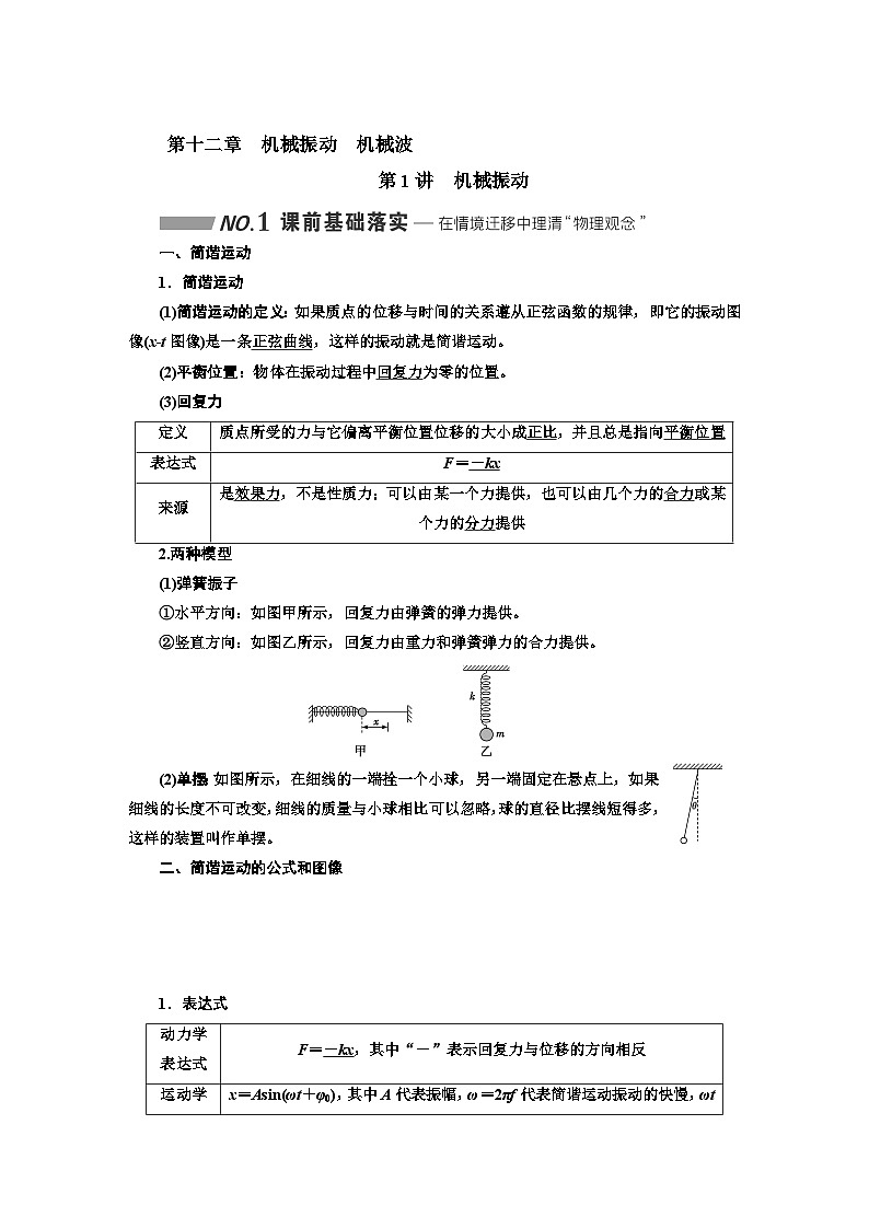 高考物理一轮复习第十二章机械振动机械波学案第1页