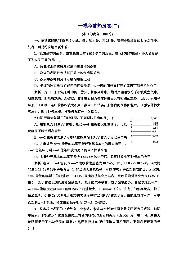 高考物理一轮复习一模考前热身卷(二)含答案第1页